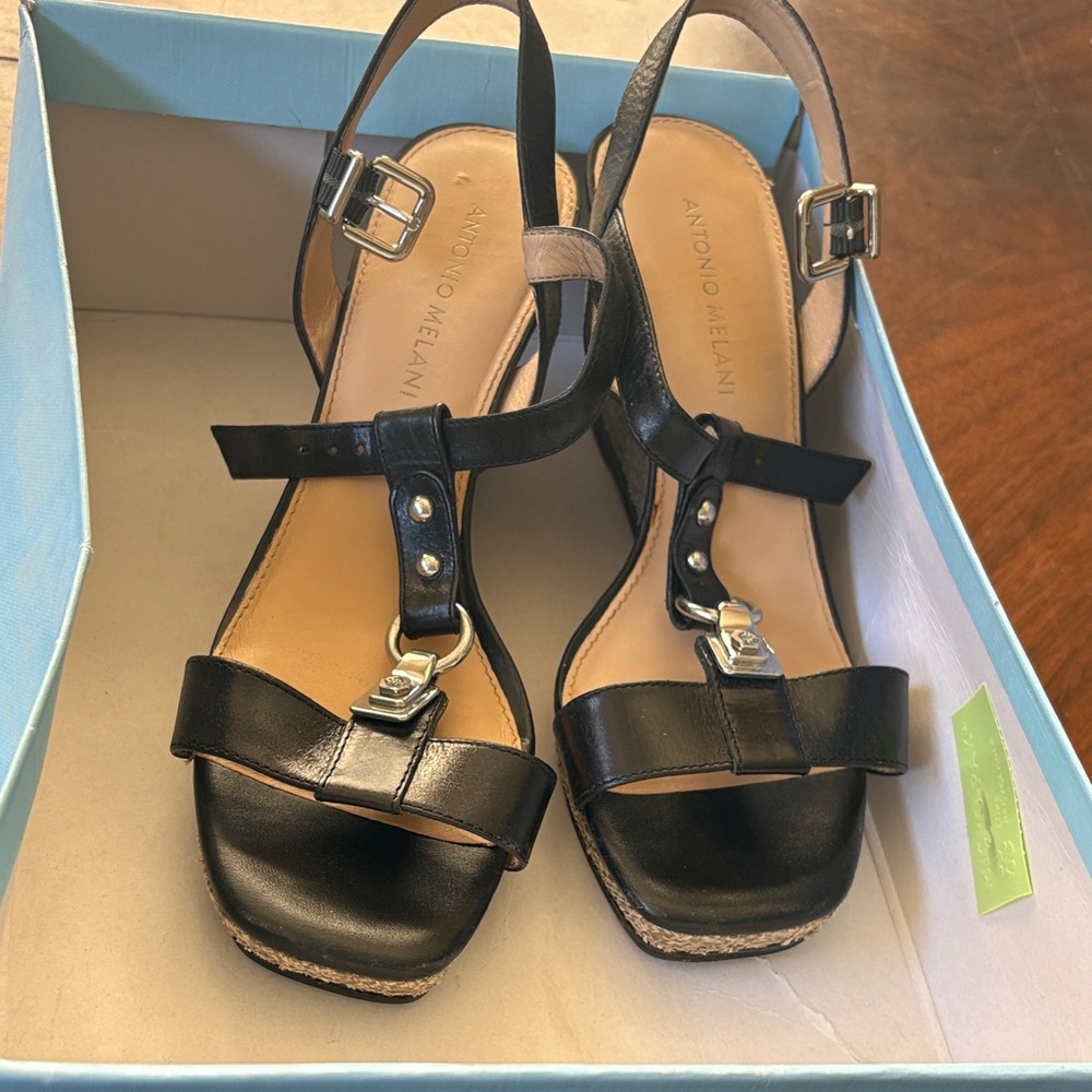 Antonio Melani Black Leather Sandals